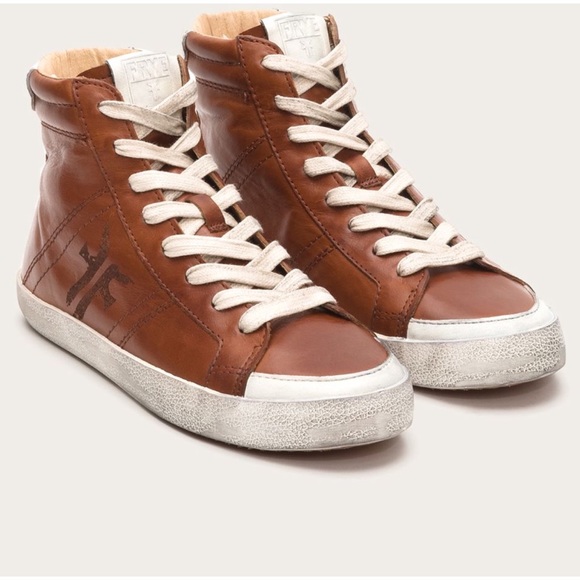 Frye Shoes - FRYE BROWN LEATHER HIGH TOP SNEAKERS